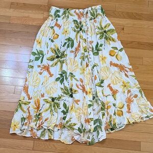 Rachel Zoe White Tiered Maxi Skirt with Yellow & Green Floral Print